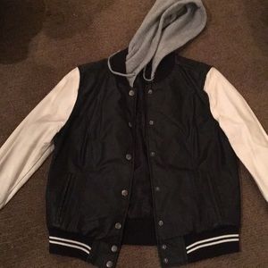 Multicolored bomber jacket with hood